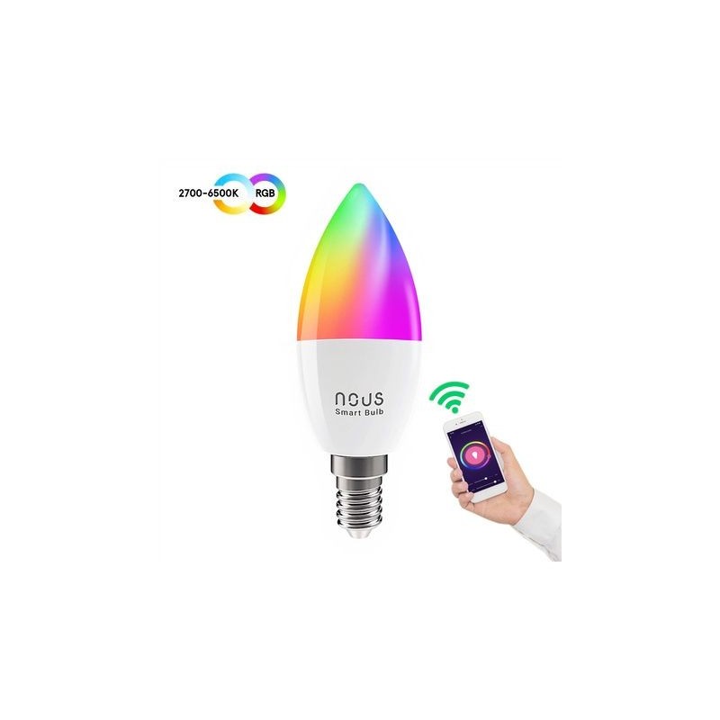Lemputė LED E14, 230V, 4,5W, 380lm, 2700K - 6500K, RGB, išmanioji Wi-Fi, valdoma programėle, TUYA / Smart Life, P4, NOUS - LEDOK