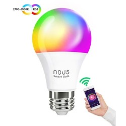 Lemputė LED E27, 230V, 9W, 810lm, 2700K - 6500K, RGB, išmanioji Wi-Fi, valdoma programėle, TUYA / Smart Life, P3, NOUS - LEDOK.l