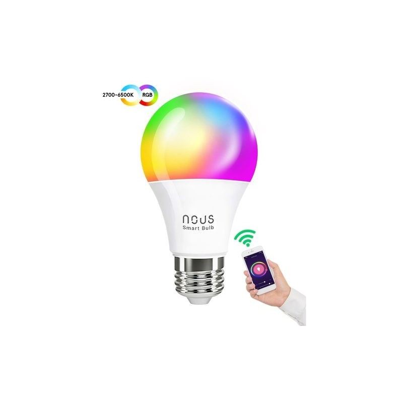 Lemputė LED E27, 230V, 9W, 810lm, 2700K - 6500K, RGB, išmanioji Wi-Fi, valdoma programėle, TUYA / Smart Life, P3, NOUS - LEDOK.l
