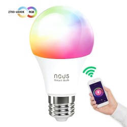 Lemputė LED E27, 230V, 9W, 810lm, 2700K - 6500K, RGB, išmanioji Wi-Fi, valdoma programėle, TUYA / Smart Life, P3, NOUS - LEDOK.l
