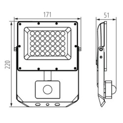 Prožektorius ACETE 30W CCT SE GR 30W 3000, 4000, 6500K IP44 su judesio davikliu