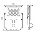 Prožektorius ACETE 30W CCT SE GR 30W 3000, 4000, 6500K IP44 su judesio davikliu