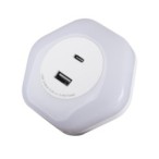 Naktinis šviestuvas jungiamas į kištukinį lizdą BOLA LED 2xUSB WW W 0,22W 220V 3000K USB-A ir USB-C (šilta balta) Balta