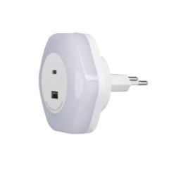 Naktinis šviestuvas jungiamas į kištukinį lizdą BOLA LED 2xUSB WW W 0,22W 220V 3000K USB-A ir USB-C (šilta balta) Balta