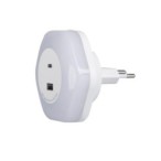 Naktinis šviestuvas jungiamas į kištukinį lizdą BOLA LED 2xUSB WW W 0,22W 220V 3000K USB-A ir USB-C (šilta balta) Balta