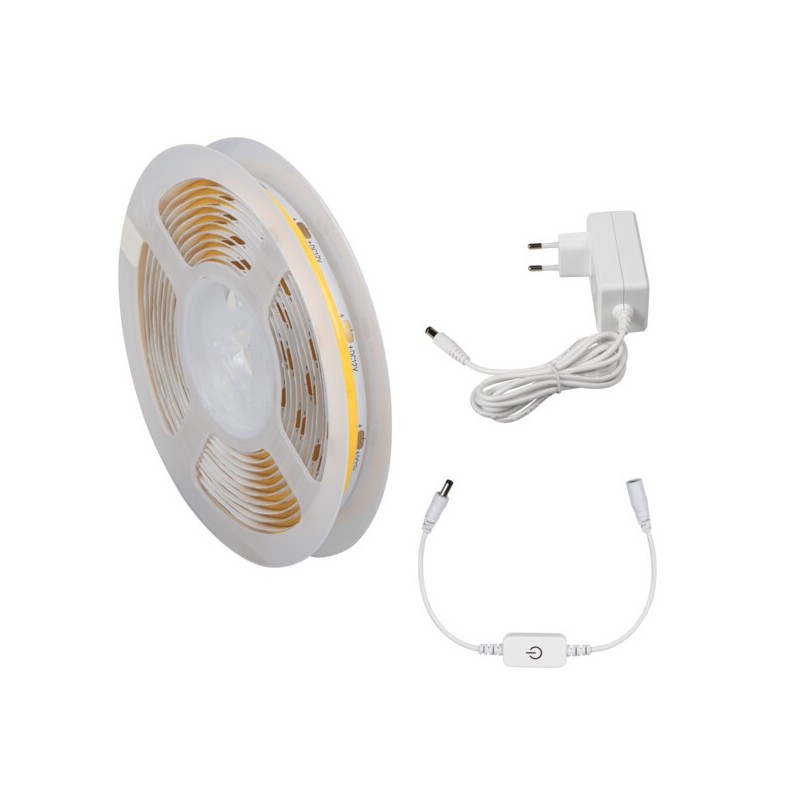 Led juostos komplektas 3m, COB DIM-WW 8W/m 3000K (šilta balta) su pritemdymu ir maitinimo šaltiniu 230V