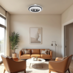 Lubinis šviestuvas - ventiliatorius Zephyr JUODA 48W LED su pulteliu