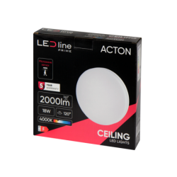 LED lubinis šviestuvas PRIME ACTON 18W 2000lm 4000K IP54 apvalus motion sensor Neutrali balta