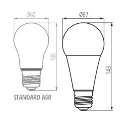 LED lemputė IQ-LED A67 N 19W CW 6500K E27 230V 2452lm 15000h Plastikas (Šalta balta)