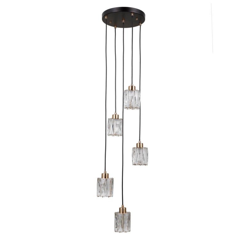Pakabinamas šviestuvas Torno 5xE14 Matinė juoda, aukso (PND-40813-5R-BK-HBR)