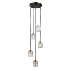 Pakabinamas šviestuvas Torno 5xE14 Matinė juoda, aukso (PND-40813-5R-BK-HBR)