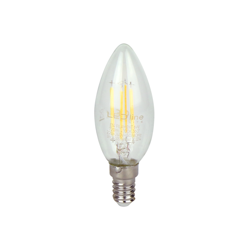 LED lemputė E14 6W 2700K 720lm 220-240V FILAMENT C35 CANDLE Šilta balta
