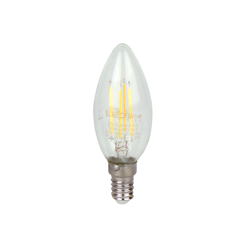 LED lemputė E14 6W 4000K 720lm 220-240V FILAMENT C35 CANDLE Neutrali balta