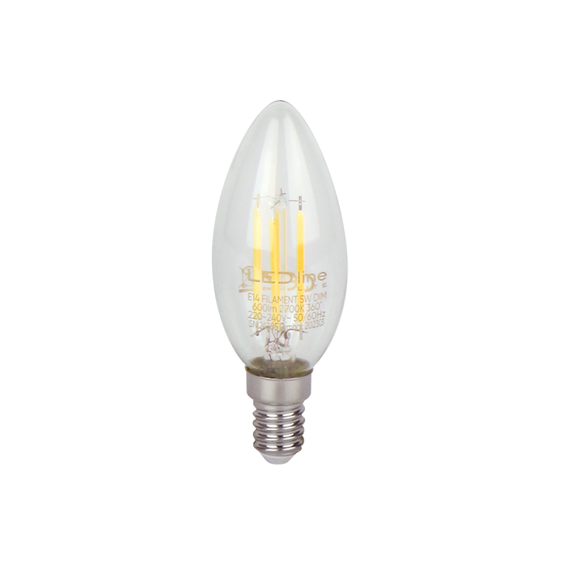 PRITEMDOMA LED lemputė E14 5W 2700K 600lm 220-240V FILAMENT C35 CANDLE Šilta balta