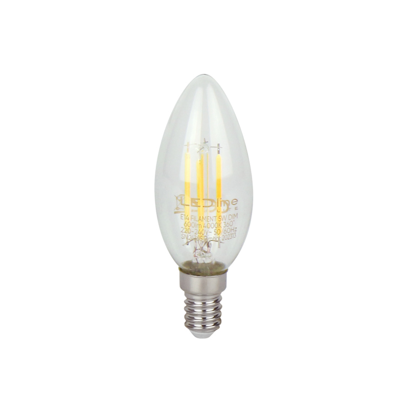 PRITEMDOMA LED lemputė E14 5W 4000K 600lm 220-240V FILAMENT C35 CANDLE Neutrali balta
