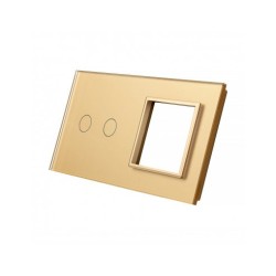 Dviejų vietų LIVOLO stiklo panelė 702G-63 (2+1xRėmelis) Aukso