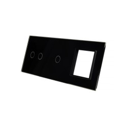 Trijų vietų LIVOLO stiklo panelė 7021G-62 (2+1+1xRėmelis) Juoda