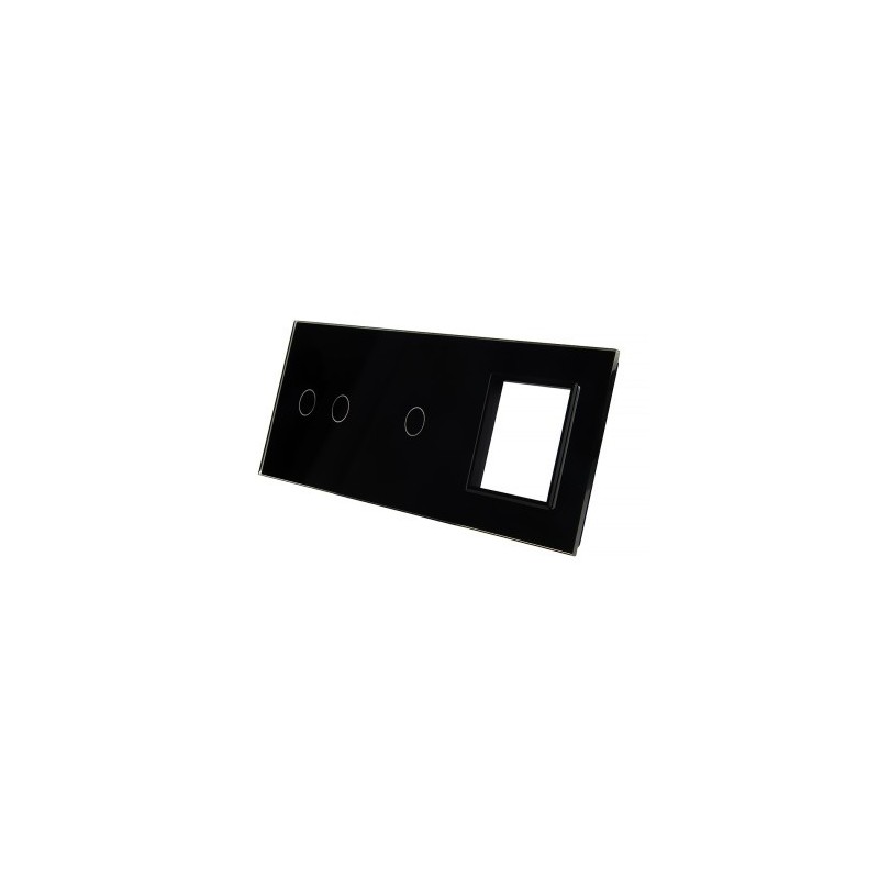 Trijų vietų LIVOLO stiklo panelė 7021G-62 (2+1+1xRėmelis) Juoda