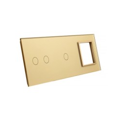 Trijų vietų LIVOLO stiklo panelė 7021G-63 (2+1+1xRėmelis) Aukso