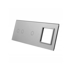 Trijų vietų LIVOLO stiklo panelė 7021G-64 (2+1+1xRėmelis) Pilka