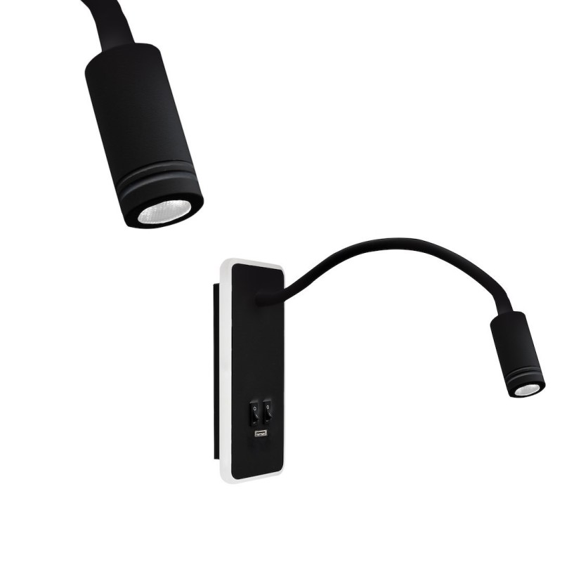 Sieninis šviestuvas BASE 8W+2W BLACK