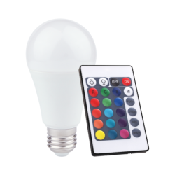 LED lemputė LED 10W A60 E27 RGB + PULTELIS