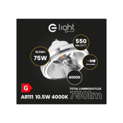 LED lemputė AR111 - 10.5W GU10 4000K/ BALTA su reflektoriumi