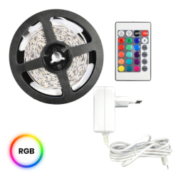 LED juostos komplektas RGB 3m P54 12V 12W su nuotolinio valdymo pulteliu (maitinimo šaltinis komplekte)