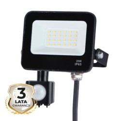 LED prožektorius 20W 4000K IP65 su judesio davikliu Juodas