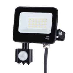 LED prožektorius 20W 4000K IP65 su judesio davikliu Juodas