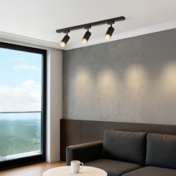 Į bėgelį montuojamų šviestuvų komplektas PIPE-RING JUODA 3xGU10 1m