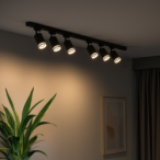Į bėgelį montuojamų šviestuvų komplektas PIPE-RING JUODA 6xGU10 2m