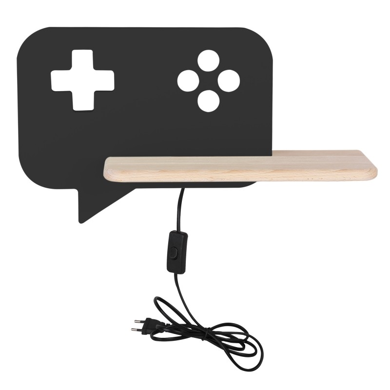 CONSOLE Sieninis šviestuvas 5W LED IQ KIDS su laidu. su jungikliu + kištuku Juoda