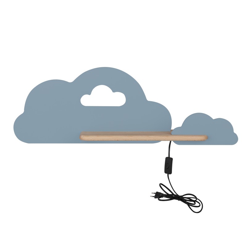 CLOUD Sieninis šviestuvas 5W LED IQ KIDS su laidu. su jungikliu + kištuku Mėlyna