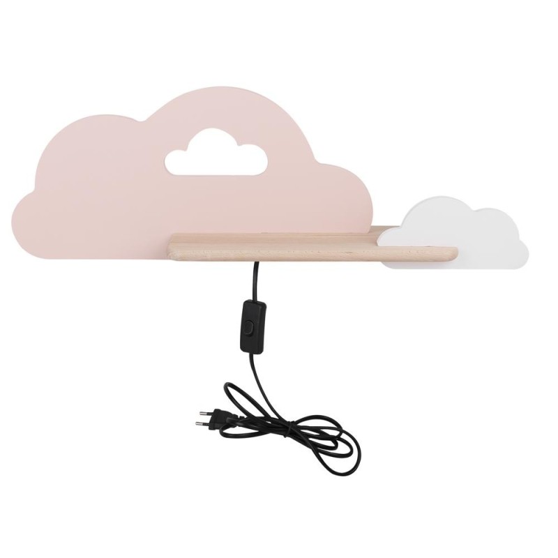 CLOUD Sieninis šviestuvas 5W LED IQ KIDS su laidu. su jungikliu + kištuku RožinėWITH HOLE+Balta