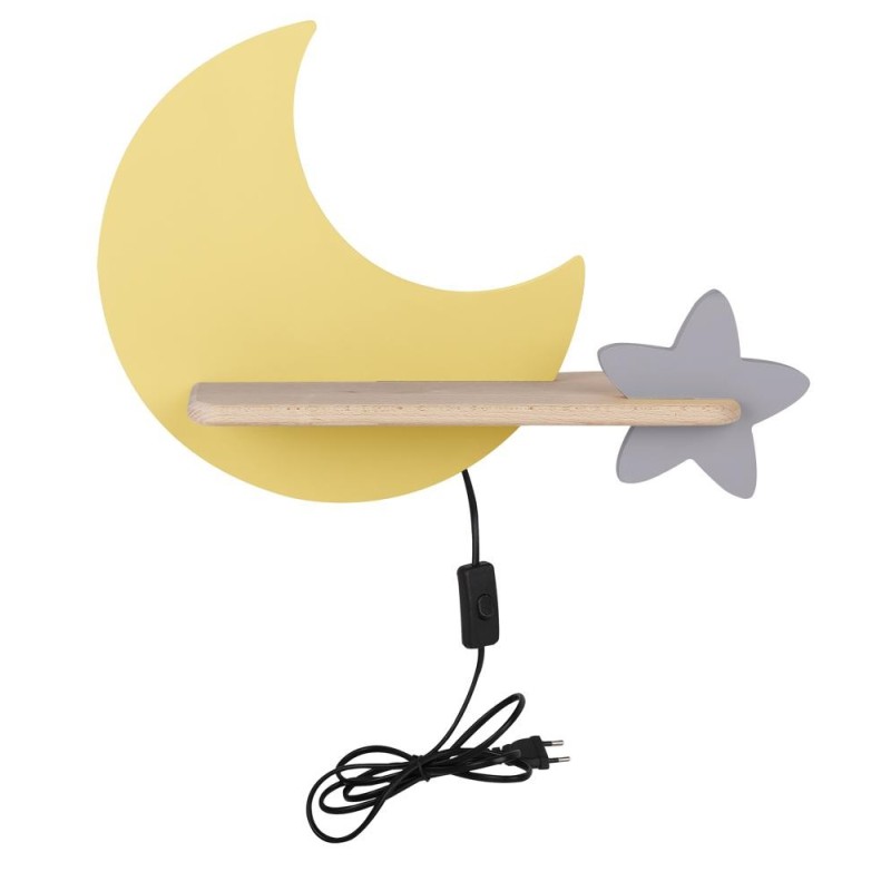 MOON Sieninis šviestuvas 5W LED IQ KIDS su laidu. su jungikliu + kištuku Aukso+Pilka
