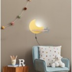 MOON Sieninis šviestuvas 5W LED IQ KIDS su laidu. su jungikliu + kištuku Aukso+Pilka