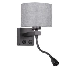 POLO Sieninis šviestuvas 1xE27 + 2W LED Juoda . Apvalus Pilkas