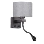 POLO Sieninis šviestuvas 1xE27 + 2W LED Juoda . Apvalus Pilkas