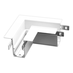 Metalinė kampinė (prie lubų 90°) jungtis užglaistomiems magnetinės sistemos TAMPA bėgeliams balta, 100×61×45 mm
