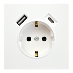 Kištukinis lizdas su USB ir Type-C, BORA, Baltas (su įžeminimu, be rėmelio)
