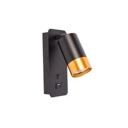 Sieninis šviestuvas skirtas skaitymui GU10 Klemens JUODA Aukso USB