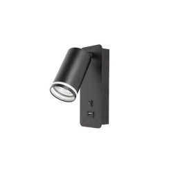 Sieninis šviestuvas skirtas skaitymui GU10 Ring 55mm JUODA USB