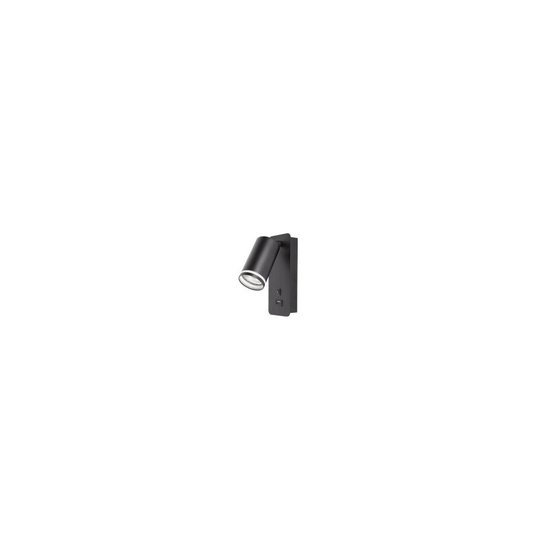 Sieninis šviestuvas skirtas skaitymui GU10 Ring 55mm JUODA USB