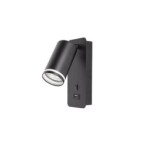 Sieninis šviestuvas skirtas skaitymui GU10 Ring 55mm JUODA USB