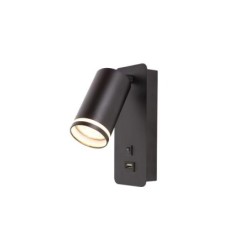 Sieninis šviestuvas skirtas skaitymui GU10 Ring 55mm JUODA USB