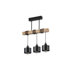 Pakabinamas šviestuvas LED E27 Elza x3 50cm JUODA + Medis