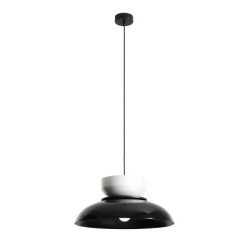 Pakabinamas šviestuvas ALDO DARK BLACK GLOSS + WHITE GLOSS (47+ 23+ wood) 1xE27 Geležis (1152G3_2_C)
