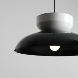 Pakabinamas šviestuvas ALDO DARK BLACK GLOSS + WHITE GLOSS (47+ 23+ wood) 1xE27 Geležis (1152G3_2_C)