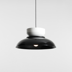 Pakabinamas šviestuvas ALDO DARK BLACK GLOSS + WHITE GLOSS (47+ 23+ wood) 1xE27 Geležis (1152G3_2_C)